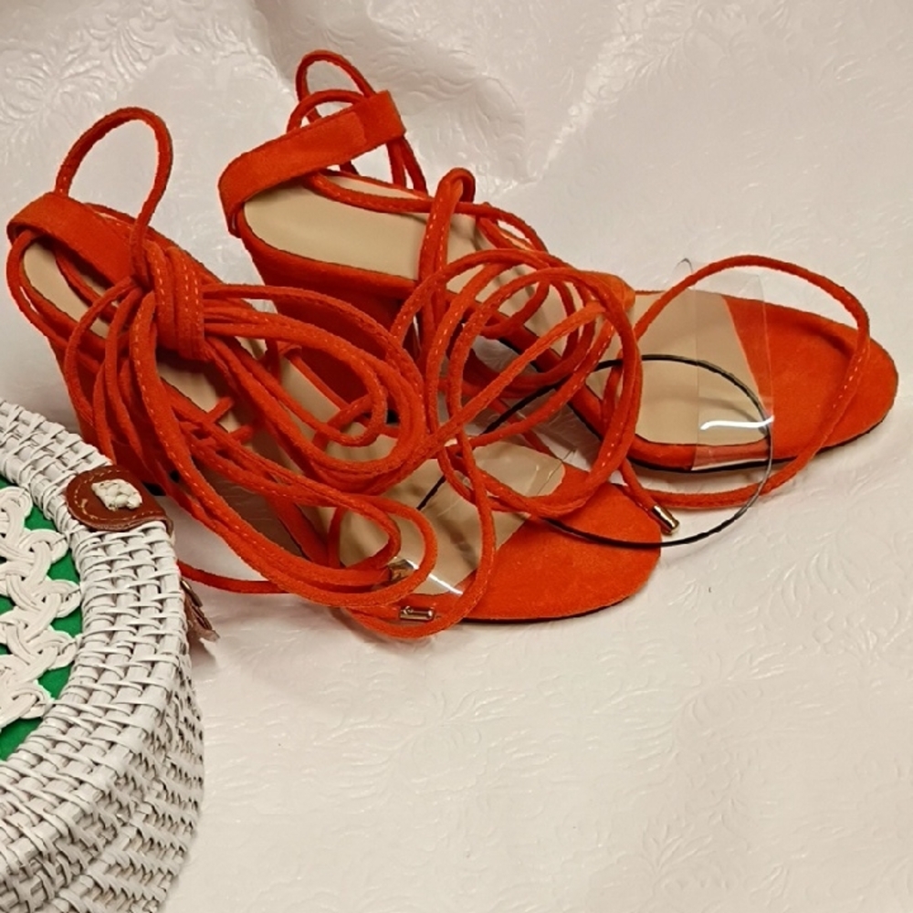 Amazon Essentials Vibrant Orange Strappy Sandals - image 1